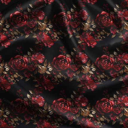 Hotpick 3D Floral Midnight Rose uSoft Satin Printed Fabric