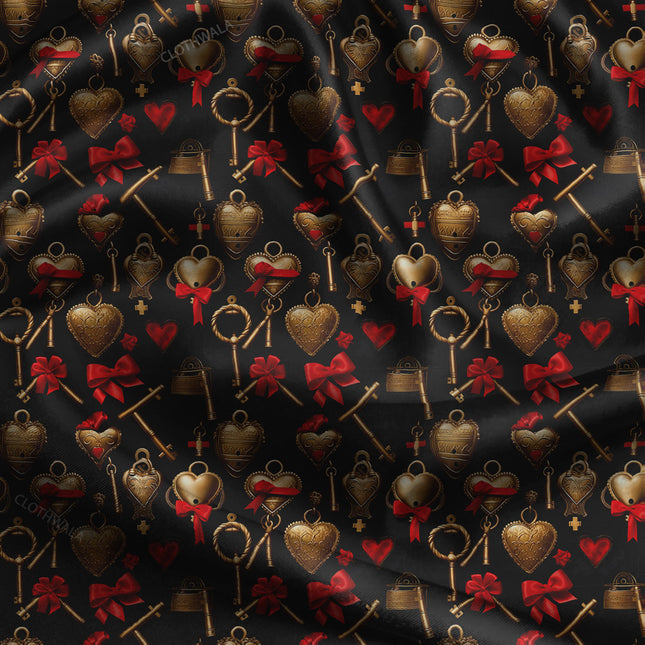 Latest 3D Whimsical Vintage Keys uSoft Satin Printed Fabric
