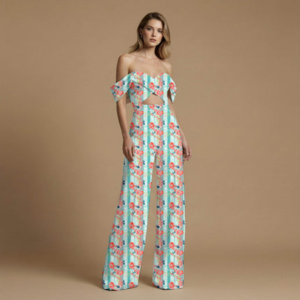 Teal Floral Digital Print Fabric | Kaftan Co-Ord Dress - Image 3