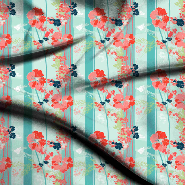 Teal Floral Digital Print Fabric | Kaftan Co-Ord Dress - 1425