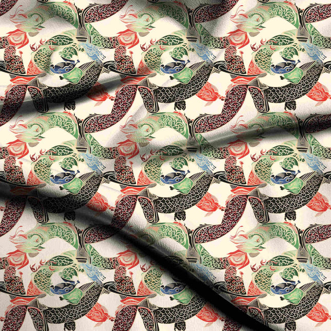 Forest Green Ethnic Digital Print Fabric | Saree Lehenga Dupatta - 1852