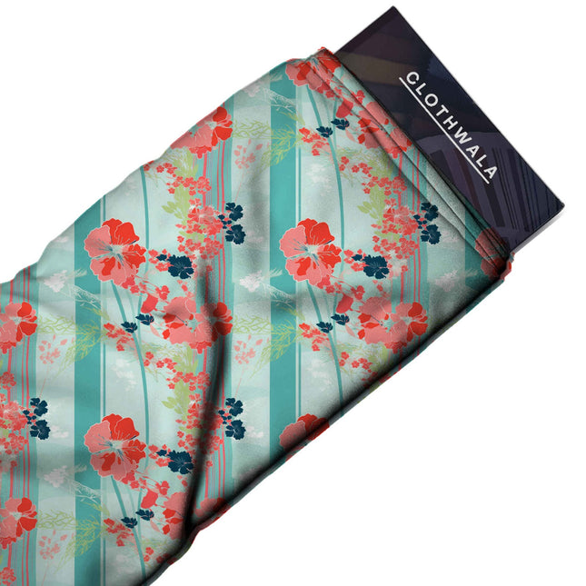 Teal Floral Digital Print Fabric | Kaftan Co-Ord Dress - Image 2