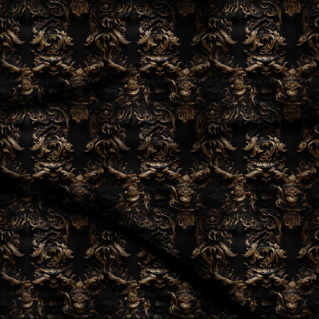 Antique Gold Baroque Digital Print Fabric | Saree Lehenga Dupatta - 20003
