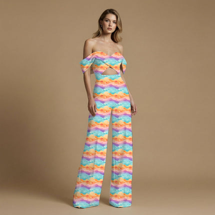 Teal Abstract Digital Print Fabric | Kaftan Co-Ord Dress - Image 3