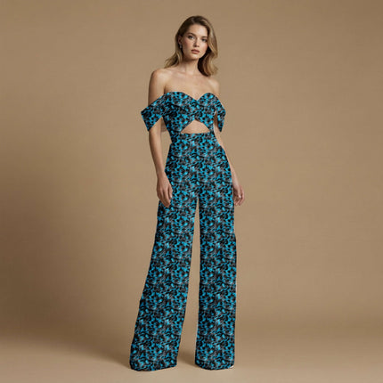 Cobalt Blue Abstract Digital Print Fabric | Palazzo Kaftan - Image 3