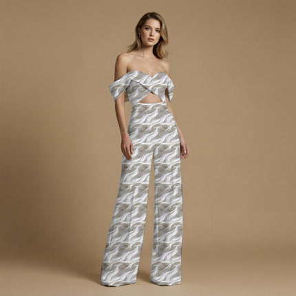 Ivory Cream Abstract Digital Print Fabric | Kurti Kaftan Dress - Image 3