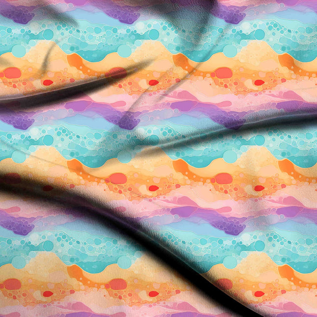 Teal Abstract Digital Print Fabric | Kaftan Co-Ord Dress - 1758