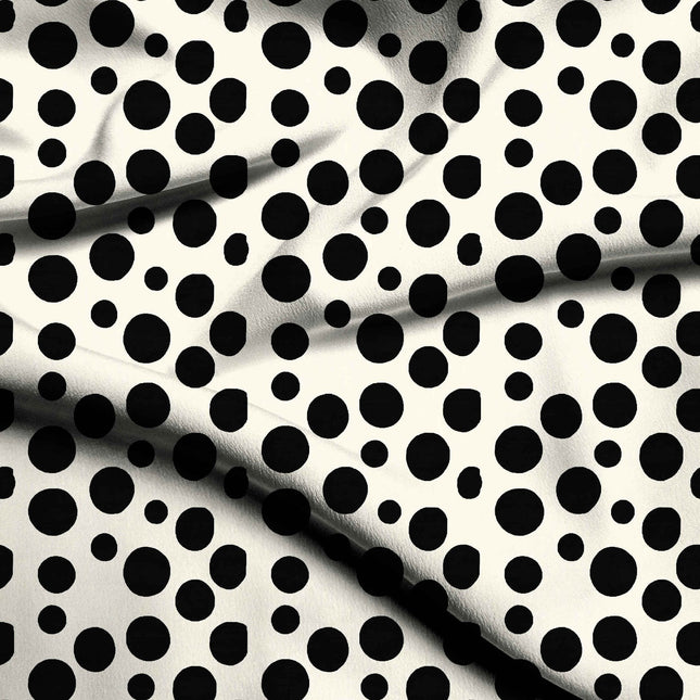 Ivory Cream Polka Digital Print Fabric | Kaftan Co-Ord Dress - 12278