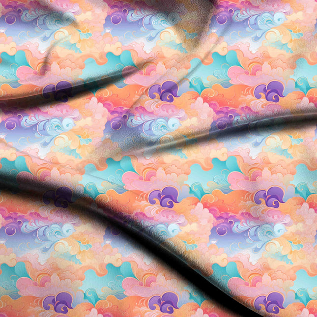 Sky Blue Floral Digital Print Fabric | Kaftan Co-Ord Dress - 1766