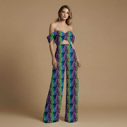 Emerald Green Abstract Digital Print Fabric | Kaftan Co-Ord Dress - Image 3