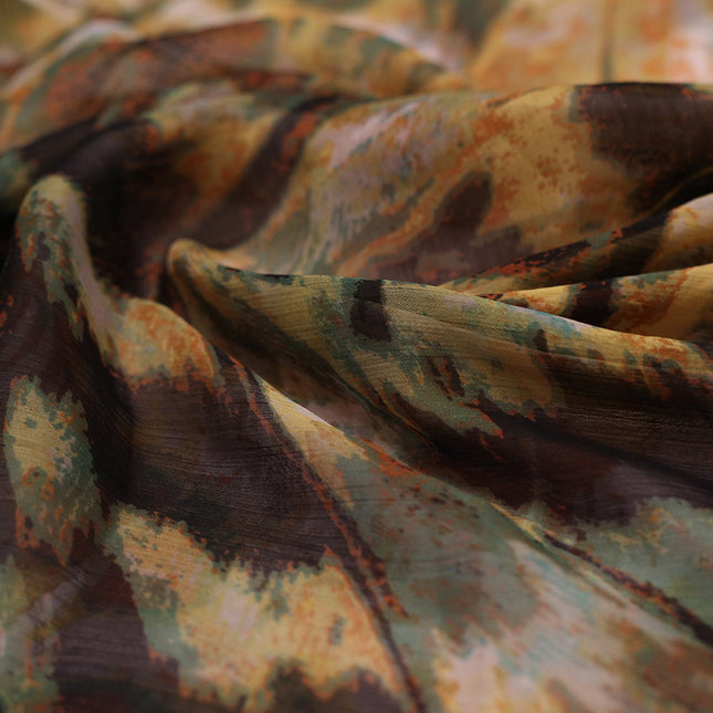 POLY CHIFFON BLACK YELLOW ABSTRACT PRINT FABRIC