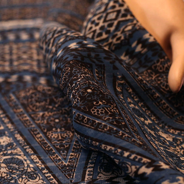 GEORGETTE BLUE ABSTRACT PRINT FABRIC