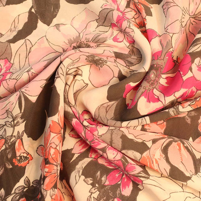 POLY CHIFFON PINK WHITE FLOWER  PRINT FABRIC