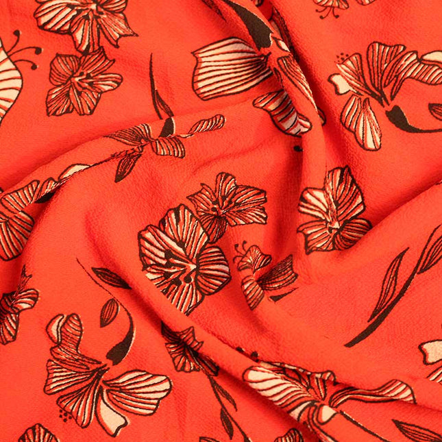 LYCRA BUBBLE CREPE RED FLOWER PRINT