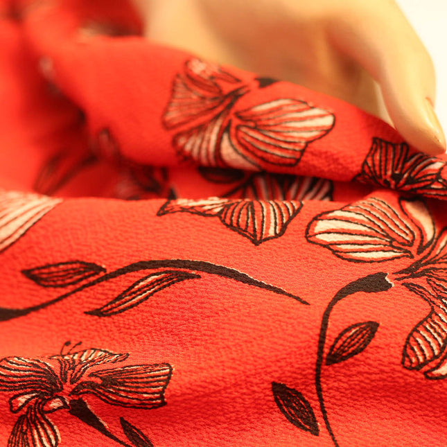 LYCRA BUBBLE CREPE RED FLOWER PRINT