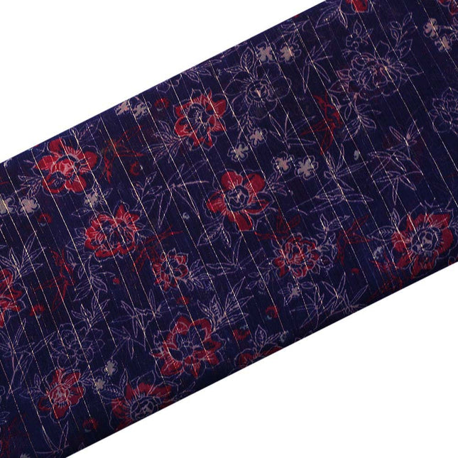 CHIFFON SLIVER  LUREX STRIP BLUE FLOWER PRINT
