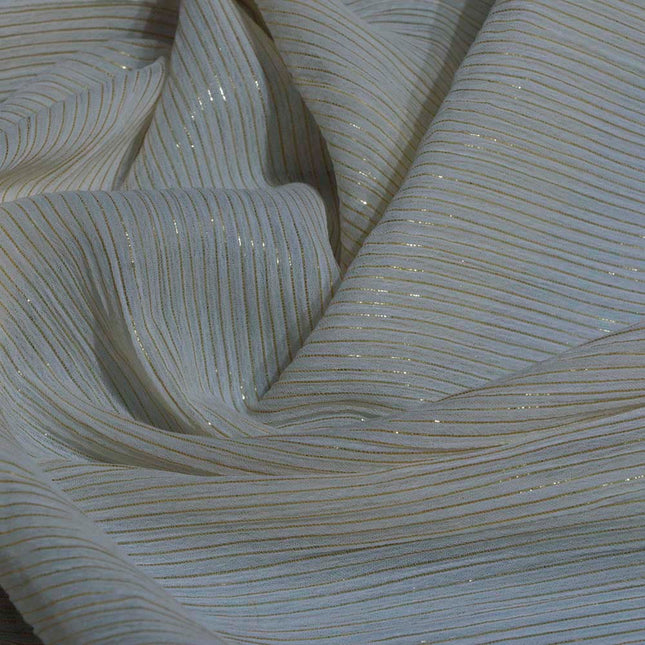 POLY CHIFFON LUREX STRIP OFF WHITE COLOR
