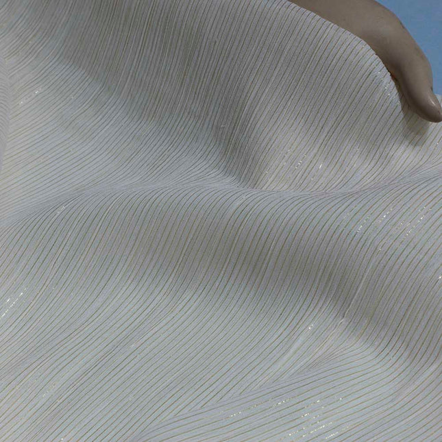 POLY CHIFFON LUREX STRIP OFF WHITE COLOR