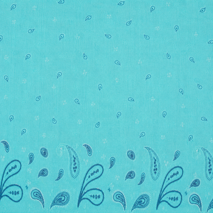 Aqua Blue & Dark Blue Paisley Border Print Fabric — design 851CD-SBGP/DS-211, Clothwala