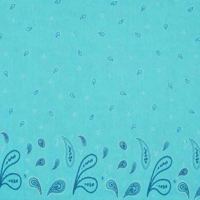 Aqua Blue & Dark Blue Paisley Border Print Fabric — design 851CD-SBGP/DS-211, Clothwala
