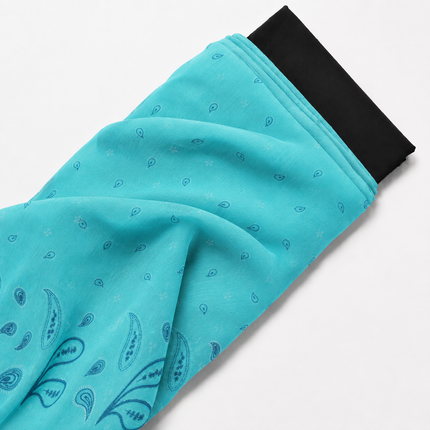 Aqua Blue & Dark Blue Paisley Border Print Fabric — design 851CD-SBGP/DS-211, Clothwala