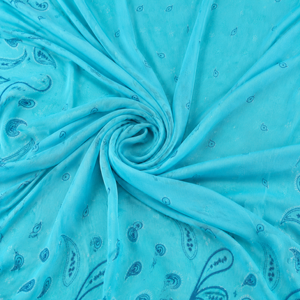 Aqua Blue & Dark Blue Paisley Border Print Fabric — design 851CD-SBGP/DS-211, Clothwala