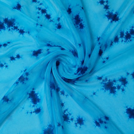 Aqua Blue & Navy Blue Tie-Dye Splatter Print Fabric — design DS-32, Clothwala