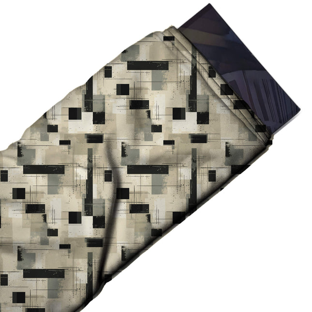 Flat fabric swatch: medium-scale all-over geometric of black horizontal bars, design Design No_4065, Clothwala