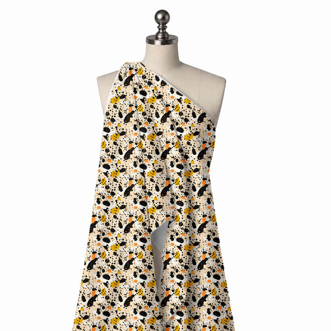Draped on a mannequin: tossed all-over layout of large black rounded blobs, design Design No_4039, Clothwala