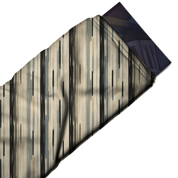 Beige & Black Brushed Dash Stripes Printed Spandex Fabric