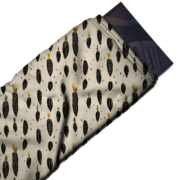 Beige & Black Corn Cobs Printed Spandex Fabric
