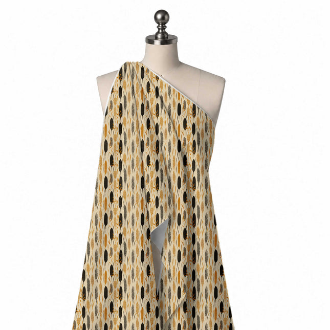Draped on a mannequin: close-set one-way print of upright elongated grain ears, design Design No_4087, Clothwala