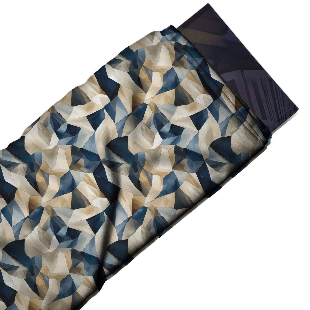 Flat fabric swatch: all-over faceted geometric resembling folded paper, design 3496, Clothwala