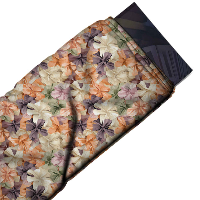 Flat fabric swatch: fully covered all-over print of medium petal-like bows and rosettes in, design Design No_4409, Clothwala