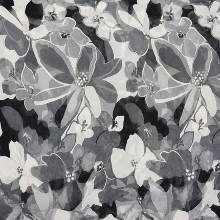 Black Abstract Overlapping Floral Print Fabric — design DS-22, Clothwala