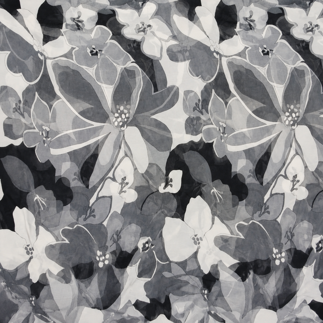 Black Abstract Overlapping Floral Print Fabric — design DS-22, Clothwala