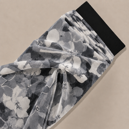 Black Abstract Overlapping Floral Print Fabric — design DS-22, Clothwala