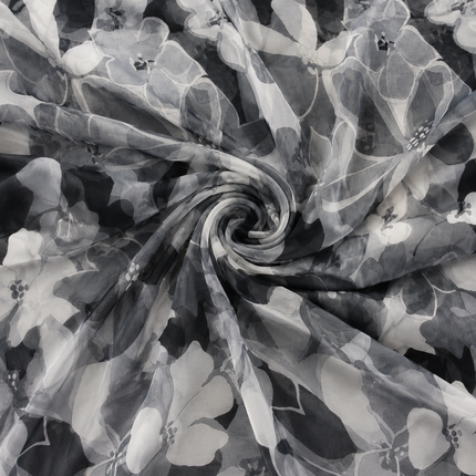 Black Abstract Overlapping Floral Print Fabric — design DS-22, Clothwala