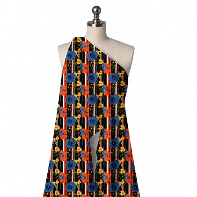Draped on a mannequin: all-over floral of medium-scale flat blue, design Design No_4289, Clothwala