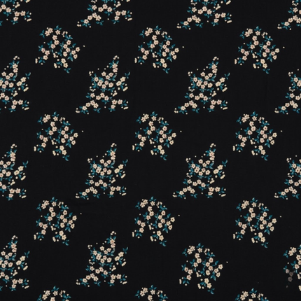 Black & Cream & Teal Ditsy Floral Clusters Print Fabric — design 449SC-ABDT/DS-81, Clothwala