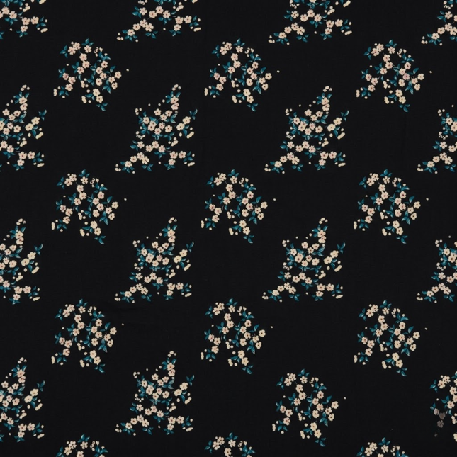 Black & Cream & Teal Ditsy Floral Clusters Print Fabric - design 449SC-ABDT/DS-81, Clothwala
