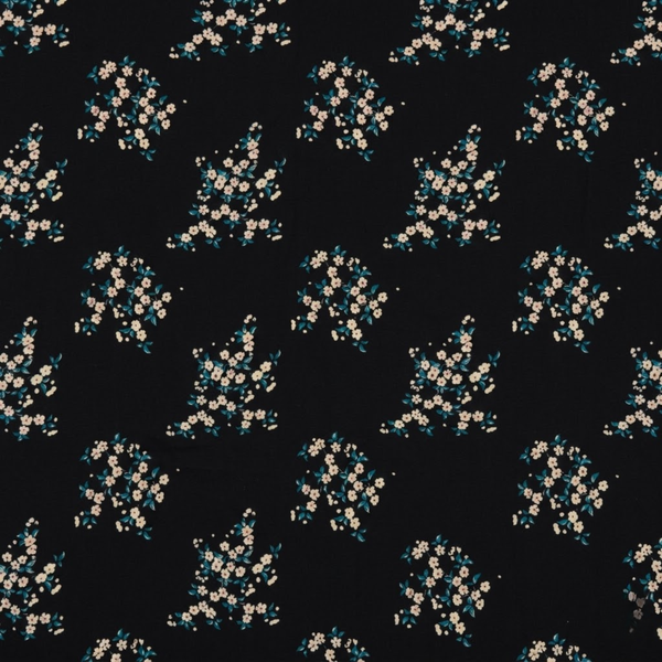Black & Cream & Teal Ditsy Floral Clusters Print Fabric