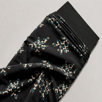 Black & Cream & Teal Ditsy Floral Clusters Print Fabric — design 449SC-ABDT/DS-81, Clothwala