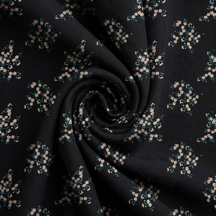 Black & Cream & Teal Ditsy Floral Clusters Print Fabric — design 449SC-ABDT/DS-81, Clothwala