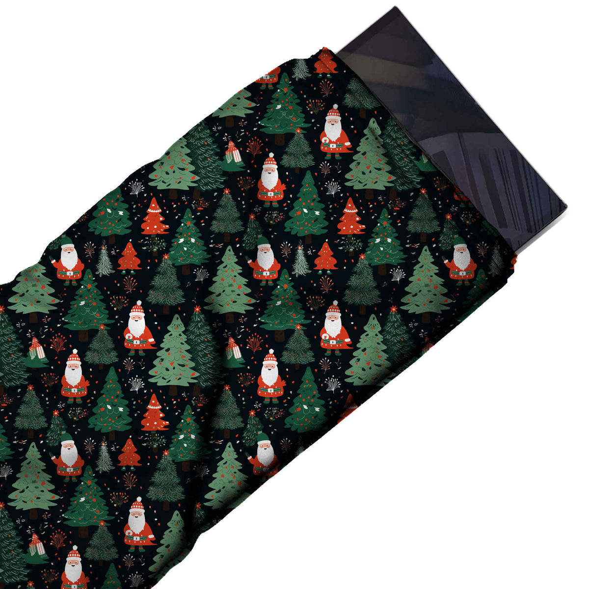 Flat fabric swatch: one-way all-over layout of flat fir trees in dark and sage greens with, design Design No_4766, Clothwala