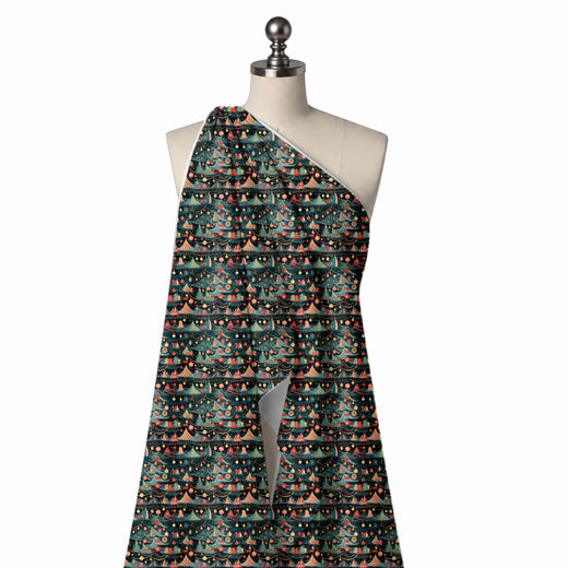 Black Green & Teal Green Garland Fir Boughs Printed Viscose Muslin Fabric