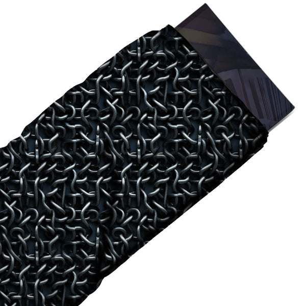 Black & Gunmetal Grey Chain Mesh Printed Armani Satin Fabric