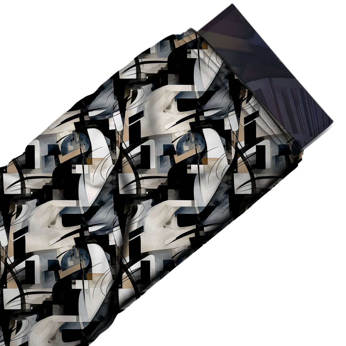 Flat fabric swatch: large-scale all-over cubist-style abstract of shaded ivory and white, design Design No_4060, Clothwala