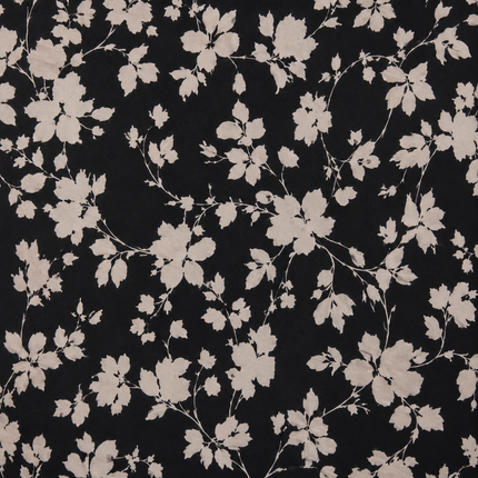 Black & Light Beige Delicate Trailing Floral Print Fabric — design DS-60, Clothwala