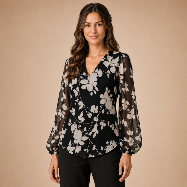 Black & Light Beige Delicate Trailing Floral Print Fabric — design DS-60, Clothwala